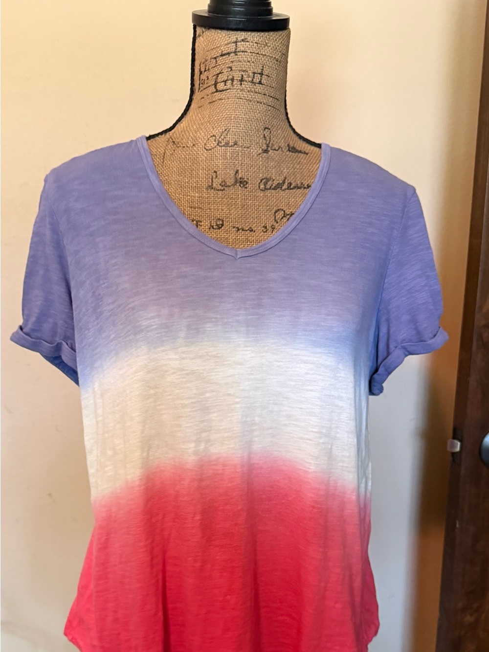 Westbound Short Sleeve Ombre V-Neck Tee in red white and blue